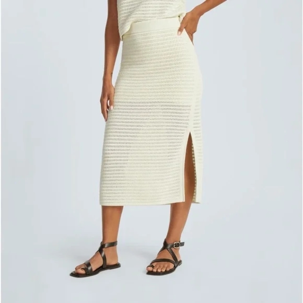 Everlane Cream Knit Crochet Midi Skirt